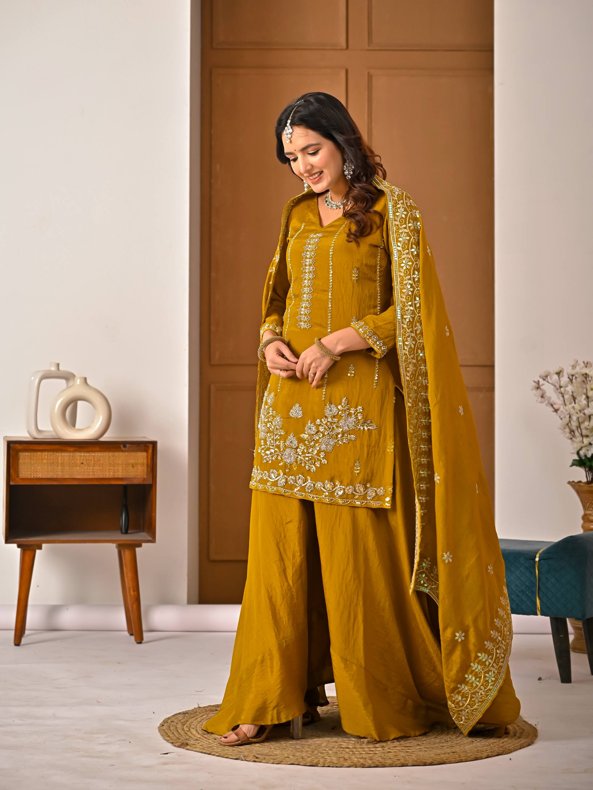 Radiant Ochre Zari-Crafted Silk Couture